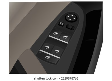 Car power electric window switch, 3d vector rendering