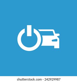 Car power icon, isolated, white on the blue background. Exclusive Symbols 