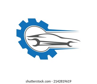 Car Premium Concept Logo Design. Setting gears icon Modern Car Premium Concept Vector Badge Shield Logo Template.