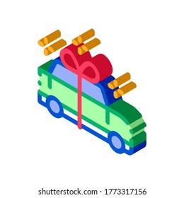 Car Present Gift Icon Vector. Isometric Car Present Gift isometric sign. color isolated symbol illustration