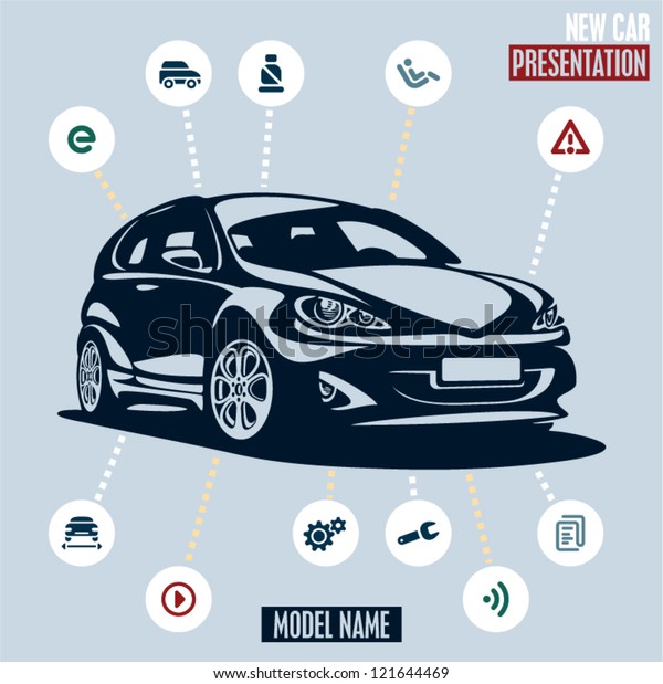 Car presentation. Main\
car icons set.