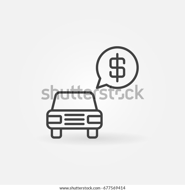 Car price concept icon -\
vector car with speech bubble symbol or design element in thin line\
style