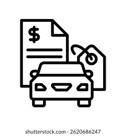 Ilustración vectorial de línea de icono de Precio de coche