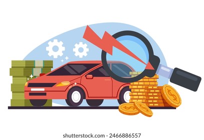Valor de Precio de coche cayendo concepto aislado. Ilustración de Diseño gráfico plano de Vector
