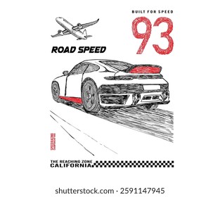 Car print design for t shirt print, poster, sticker, background and other uses. Racing club vector t-shirt print design.