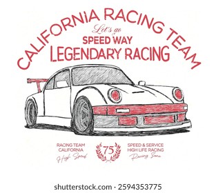 Car print design for t shirt print, poster, sticker, background and other uses. Racing club vector t-shirt print design. Speed way artwork. Street Racing club.