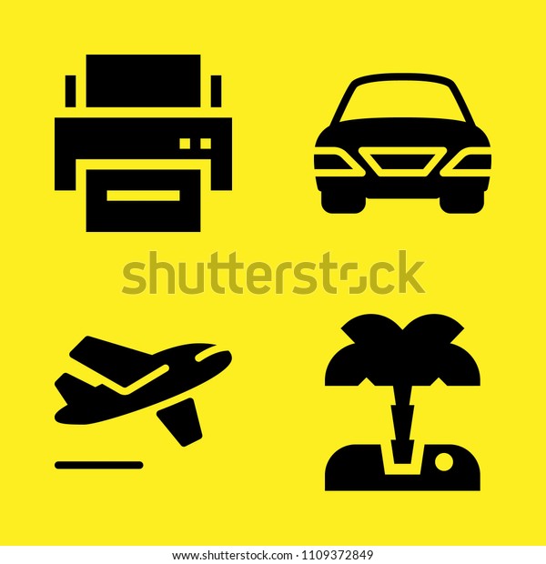 car, printer, palm tree and\
departures vector icon set. Sample icons set for web and graphic\
design