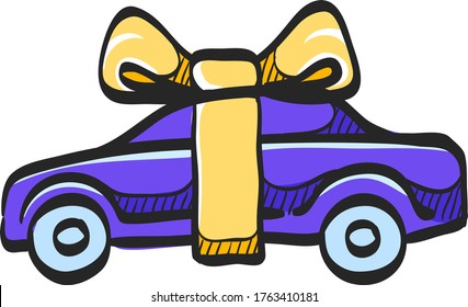 Car prize icon in color drawing. Business automotive gift present love giving birthday