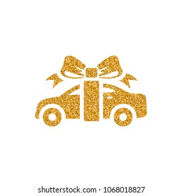 Car prize icon in gold glitter texture. Sparkle luxury style vector illustration.