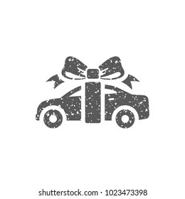 Car prize icon in grunge texture. Vintage style vector illustration.