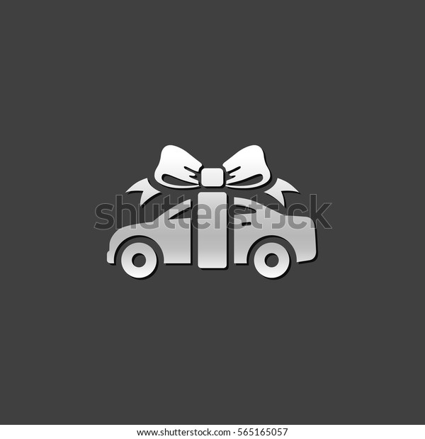 Car prize icon in metallic grey color style.\
Prize gift present