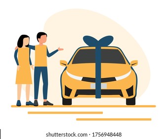 Car Prize for the lucky one Flat Illustration