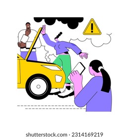 Car problem isolated cartoon vector illustrations. Friends have problems with car on highway on a road trip, vehicle repair, people lifestyle, call for road assistance help vector cartoon.