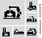 Car Production Line. Installing new engine on the car body 