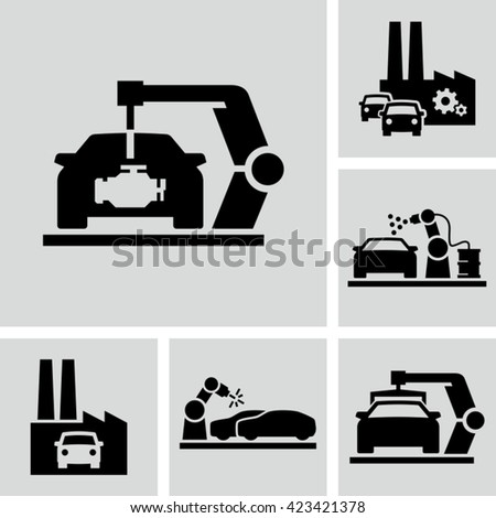Car Production Line. Installing new engine on the car body 