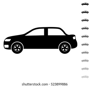 Car profile - black vector icon and ten icons in  shades of grey