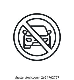Car prohibited thin line icons. Perfect pixel on transparent background