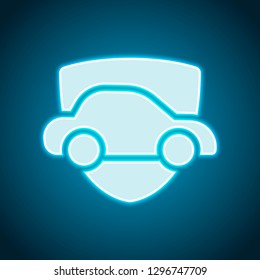 Car protect, shield of secure, auto icon. Neon style. Light decoration icon. Bright electric symbol