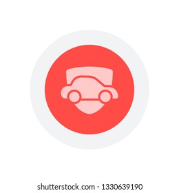 Car protect, shield of secure, auto icon. Icon in colored circle with gray bold border. Web button, modern flat design