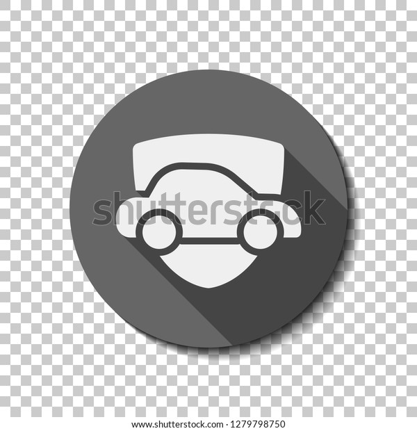 Car\
protect, shield of secure, auto icon. flat icon, long shadow,\
circle, transparent grid. Badge or sticker\
style
