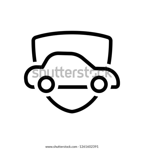 Car protect, shield of secure, linear outline\
icon. Black icon on white\
background
