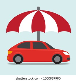 Car protected with umbrella. Vector illustration for insurance service.