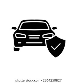 Car protection emblem solid icon. Car insurance business service, Shield protection logo of transportation vehicle care symbol. Vector illustration design on white background. EPS 10