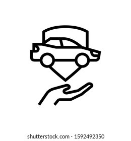 car protection icon, care and security for the automobile, car with shield icon, logo auto insurance icon in outline style on white background