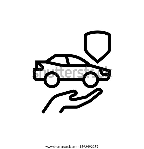 car protection icon, care and security for the\
automobile, car with shield icon, logo auto insurance icon in\
outline style on white\
background