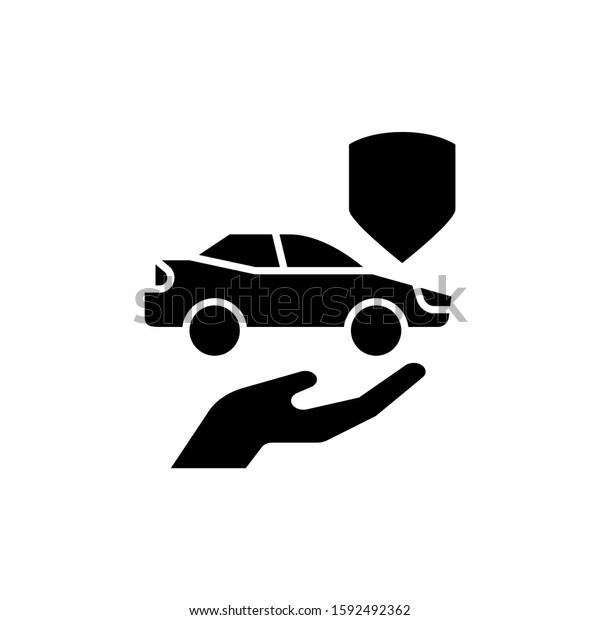 car protection icon, care and security for the\
automobile, car with shield icon, logo auto insurance icon in black\
flat design on white\
background