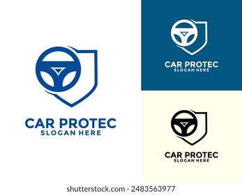 Car Protection Logo Vector Template, simple logo design of a car with shield graphic