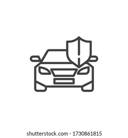 Car and protection shield line icon. linear style sign for mobile concept and web design. Car insurance outline vector icon. Auto security symbol, logo illustration. Vector graphics