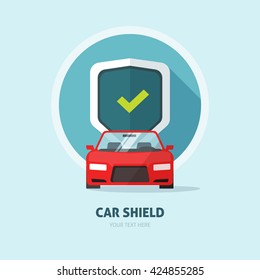 Car protection vector sign, guard shield, collision insurance shop logo, auto tuning service emblem, concept of car security, driver license, flat security system badge, anti theft modern design label