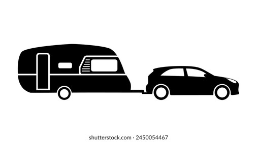 Car pulling camper trailer, caravan illustration.