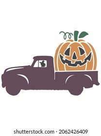 Car Pumpkin Halloween Vector illustration. Happy Halloween Background Vector illustration