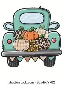 Car Pumpkins Fall Cute Happy Halloween Vector illustration. Happy Halloween Background Vector illustration