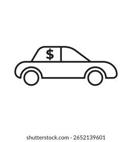 Ícone de fundo de compra de carro com sinal de dólar na silhueta do veículo. Perfeito para empréstimo de automóveis, financiamento de veículos, aplicativos de orçamento, metas de poupança, concessionárias e visuais de fundo de carro.