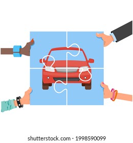 Rompecabezas del coche trozo de rompecabezas vectorial icono de compartimiento de cartón en blanco