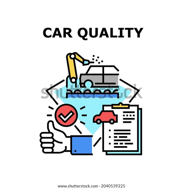 Car\
Quality Vector Icon Concept. Car Quality Manufacturing Factory And\
Vehicle Certification, Customer Thumb Up And Gesturing Good\
Feedback. Automobile Production Color\
Illustration
