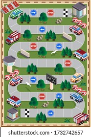 Car race. Board game. Isometric. Vector illustration.