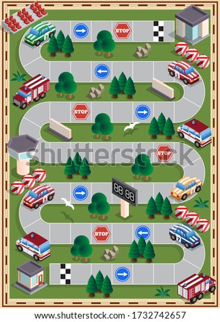 Car race. Board game. Isometric. Vector illustration.