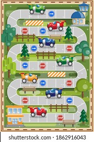 Car race. Board game. Vector illustration.