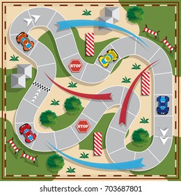 Car race. Board game. View from above. Vector illustration.