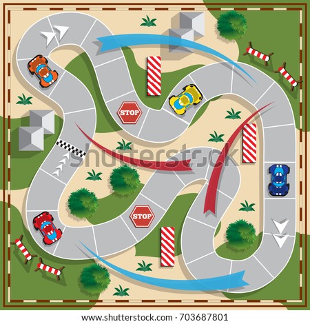 Car race. Board game. View from above. Vector illustration.