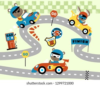 Car race cartoon with funny animals