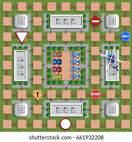 Car race in the city. A game. View from above. Vector illustration.