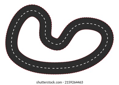 Car race empty road, curve track top view in cartoon style isolated on white background. Sport formula map. 