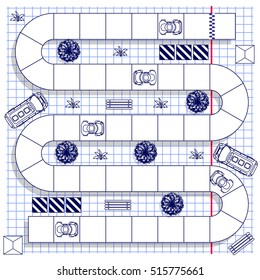 Car race. A game. View from above. Vector illustration.