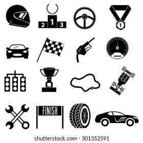 Car race icons set