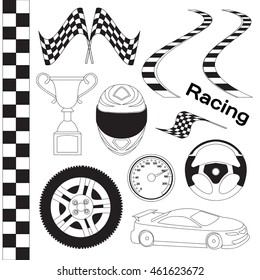 Car race icons set